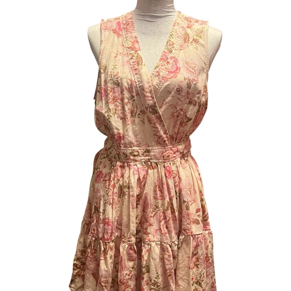 Avec Les Filles Blush Pink and Cream Floral Wrap Midi Dress